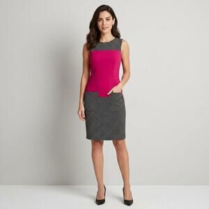 Muse Colorblock Sheath Dress Size 0 Pink Black Dotted Sleeveless Quiet Luxury
